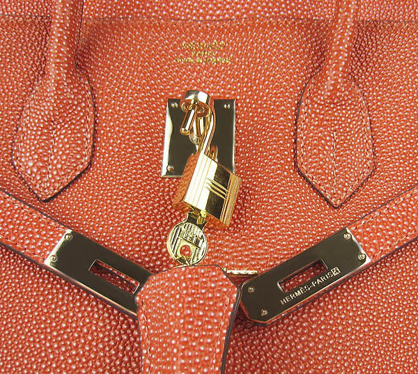 High Quality Fake Hermes Birkin 35CM Pearl Veins Leather Bag Orange 6089 - Click Image to Close